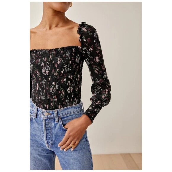 Reformation Pinto Shirred Floral Print Blouse in Jolene Size L - Picture 5 of 12